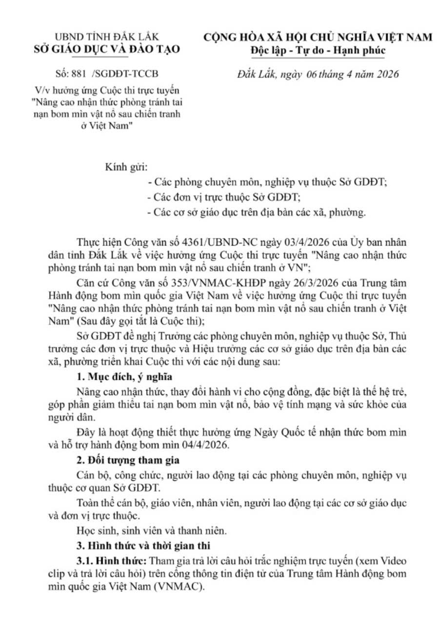 Hưởng ứng Cuộc thi trực tuyến “Nâng cao nhận thức phòng tránh tai nạn bom mìn vật nổ sau chiến tranh ở Việt Nam”